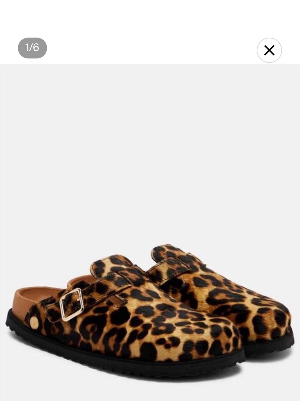 BIRKENSTOCK 1774 Boston Pony Hair Leopard Print Buckle Clog Slides 39